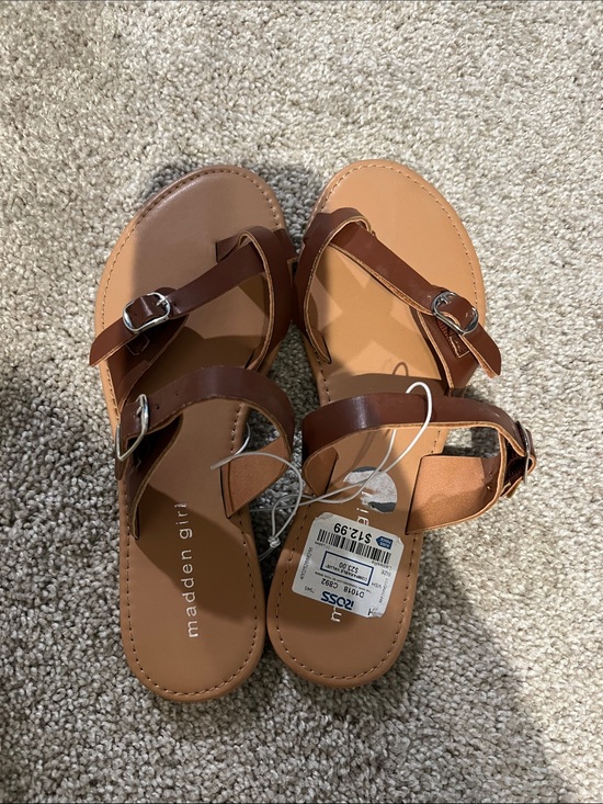 Madden Girl Shoes - Madden Girl Tan and Brown Double-Strap Buckle Sandals